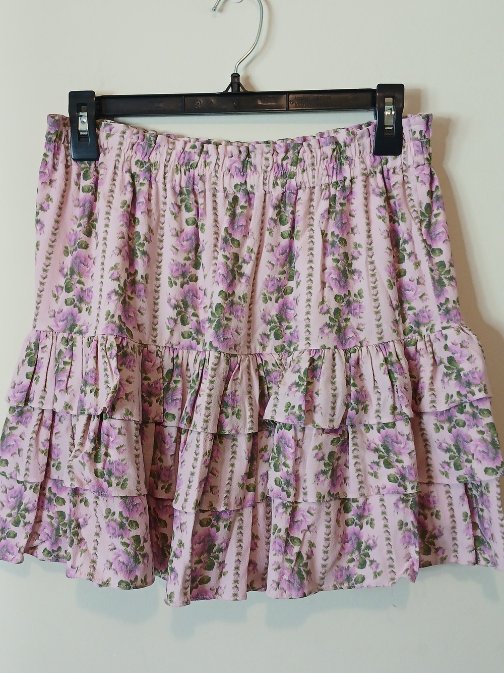 LoveShackFancy Lavender Floral Ruffled Tiered Mini Skirt - Picture 2 of 5